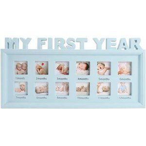 My First Year Frame Baby Picture Keepsake Frame for Photo Memories, Blue